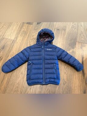 Eddie Bauer Kids Reversible CirrusLite Down Puffer Jacket Blue Floral XXS 4